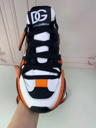 Dolce & Gabbana White Orange Platform Sole Multi-Panel Construction Chunky Sneakers 3