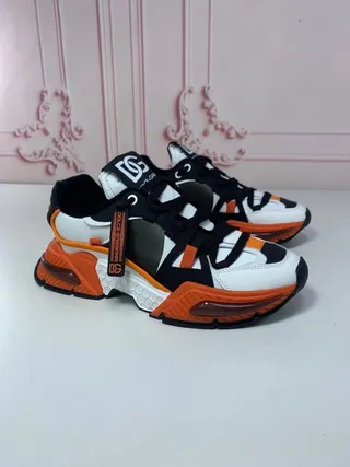 Dolce & Gabbana White Orange Platform Sole Multi-Panel Construction Chunky Sneakers 4