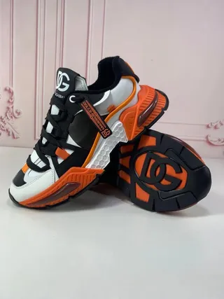 Dolce & Gabbana White Orange Platform Sole Multi-Panel Construction Chunky Sneakers 8