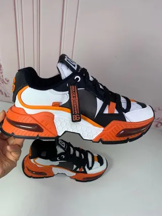 Dolce & Gabbana White Orange Platform Sole Multi-Panel Construction Chunky Sneakers 9