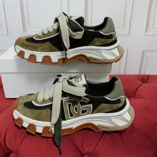 Dolce & Gabbana Army Green Black Sole Multi-Material Upper Chunky Sneakers