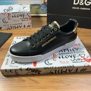 Dolce & Gabbana 黑色金色皮革鞋面金属点缀生活方式运动鞋
