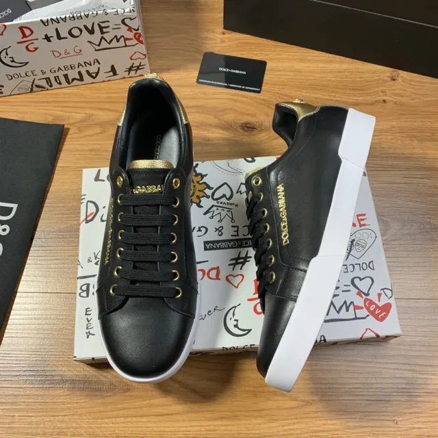 Dolce & Gabbana chaussures de sport lifestyle en cuir noir doré avec détails métalliques 2
