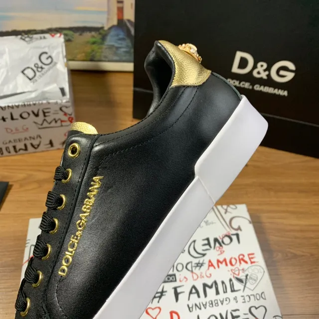 Dolce & Gabbana chaussures de sport lifestyle en cuir noir doré avec détails métalliques 4