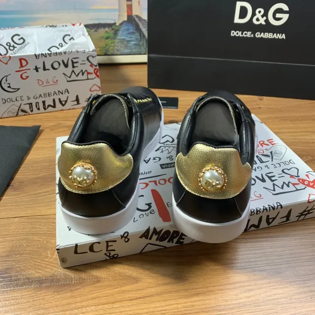 Dolce & Gabbana chaussures de sport lifestyle en cuir noir doré avec détails métalliques 6