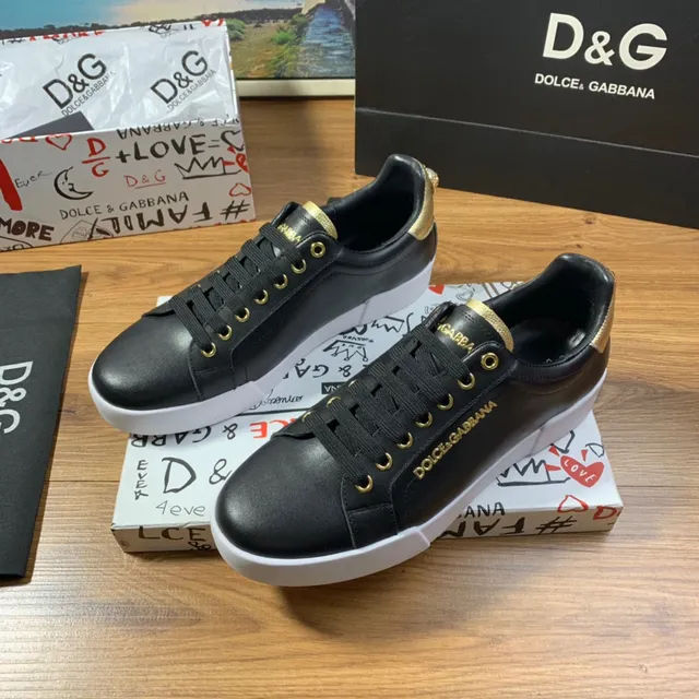 Dolce & Gabbana chaussures de sport lifestyle en cuir noir doré avec détails métalliques 7