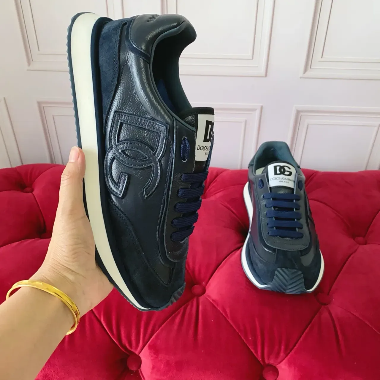Dolce & Gabbana DG Monogram Navy Cuir et Daim Sneakers Lifestyle 4