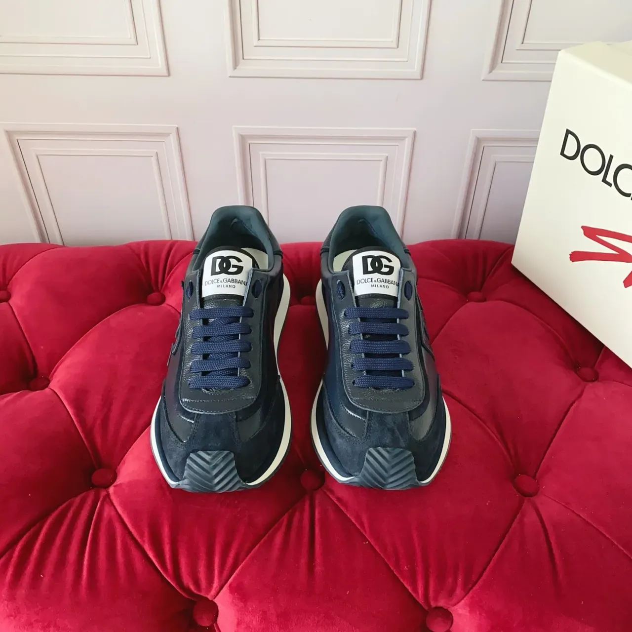 Dolce & Gabbana DG Monogram Navy Cuir et Daim Sneakers Lifestyle 5
