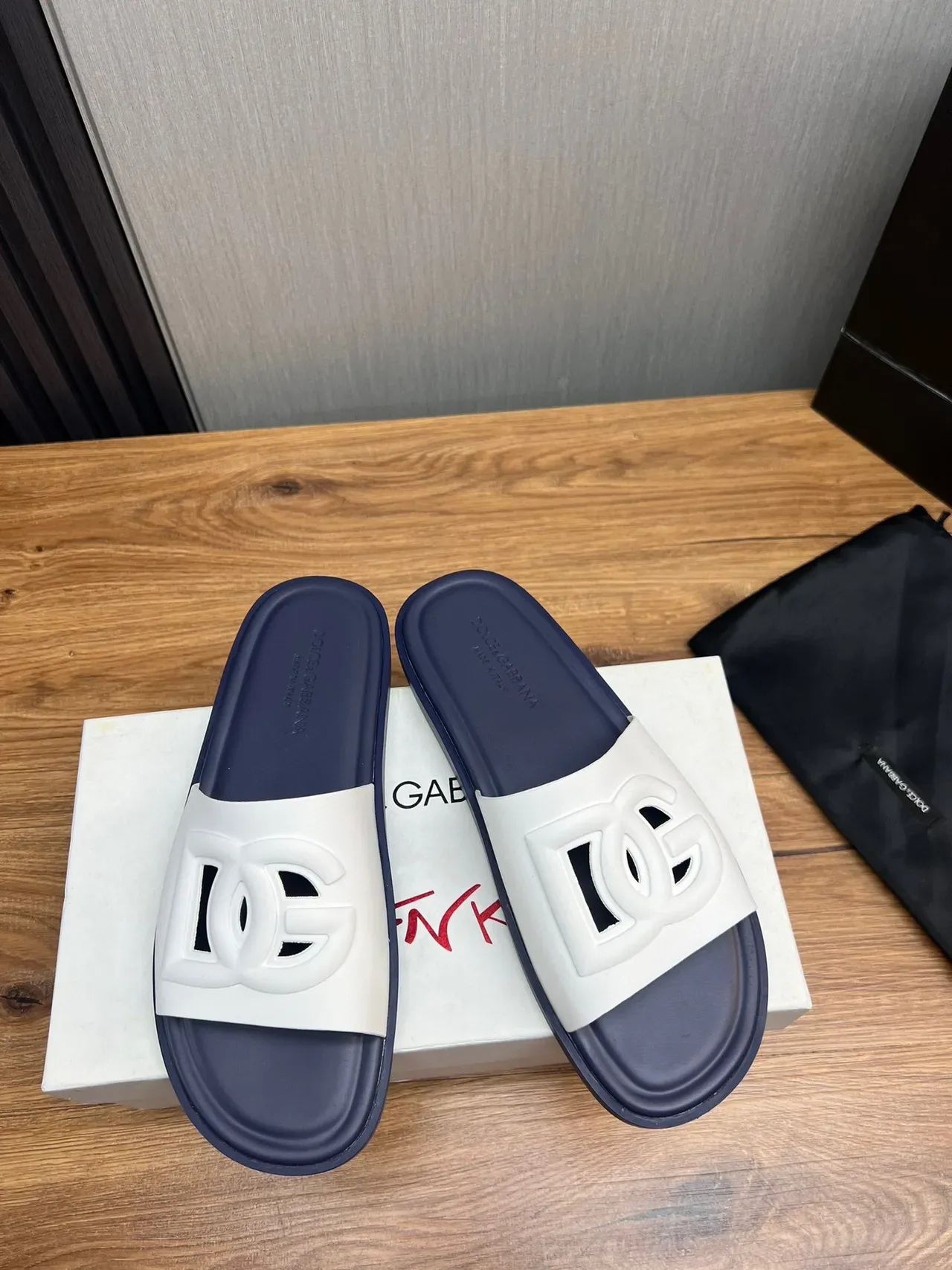 Dolce & Gabbana Logo Slide White and Navy Slippers 2