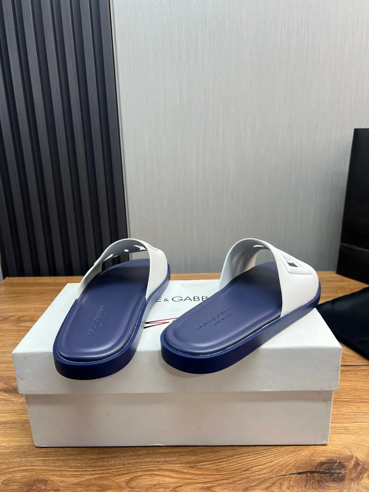 Dolce & Gabbana Logo Slide White and Navy Slippers 5