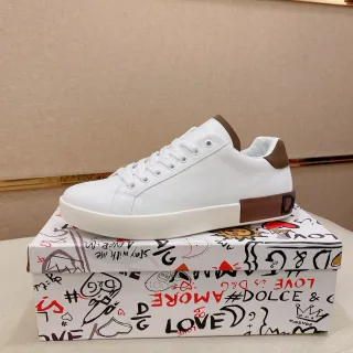 Dolce & Gabbana LOVE Collection White and Brown Leather Lifestyle Sneakers
