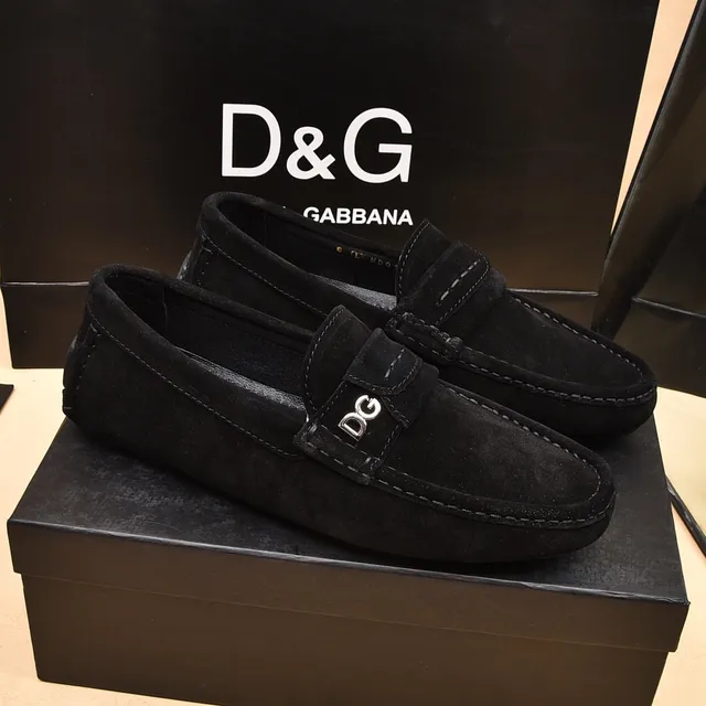 Dolce & Gabbana Portofino Daim Noir DG Logo Mocassins 9
