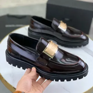 Dolce & Gabbana Portofino Brown Gold High-Gloss Patent Leather Chunky Lug Sole Loafer