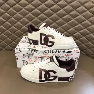 Dolce & Gabbana Portofino White Burgundy Low-Top Leather Lifestyle Sneakers
