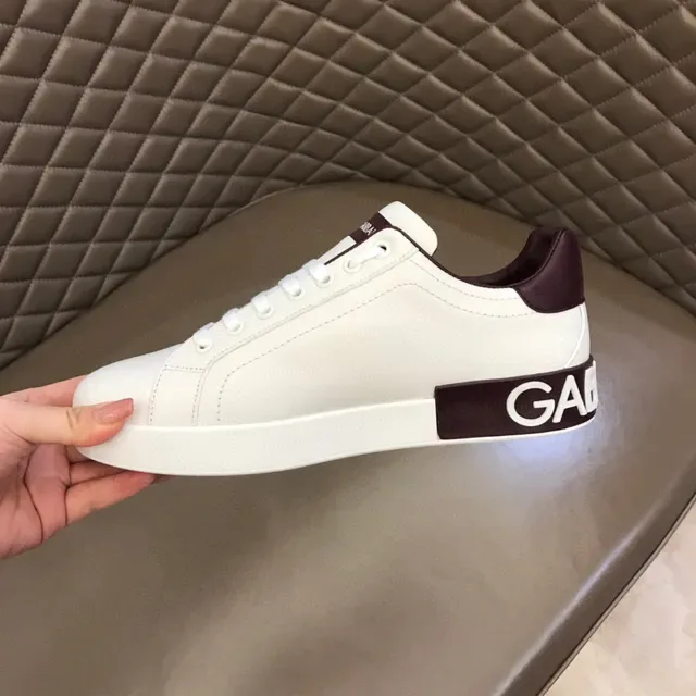 Dolce & Gabbana Portofino White Burgundy Low-Top Leather Lifestyle Sneakers 2