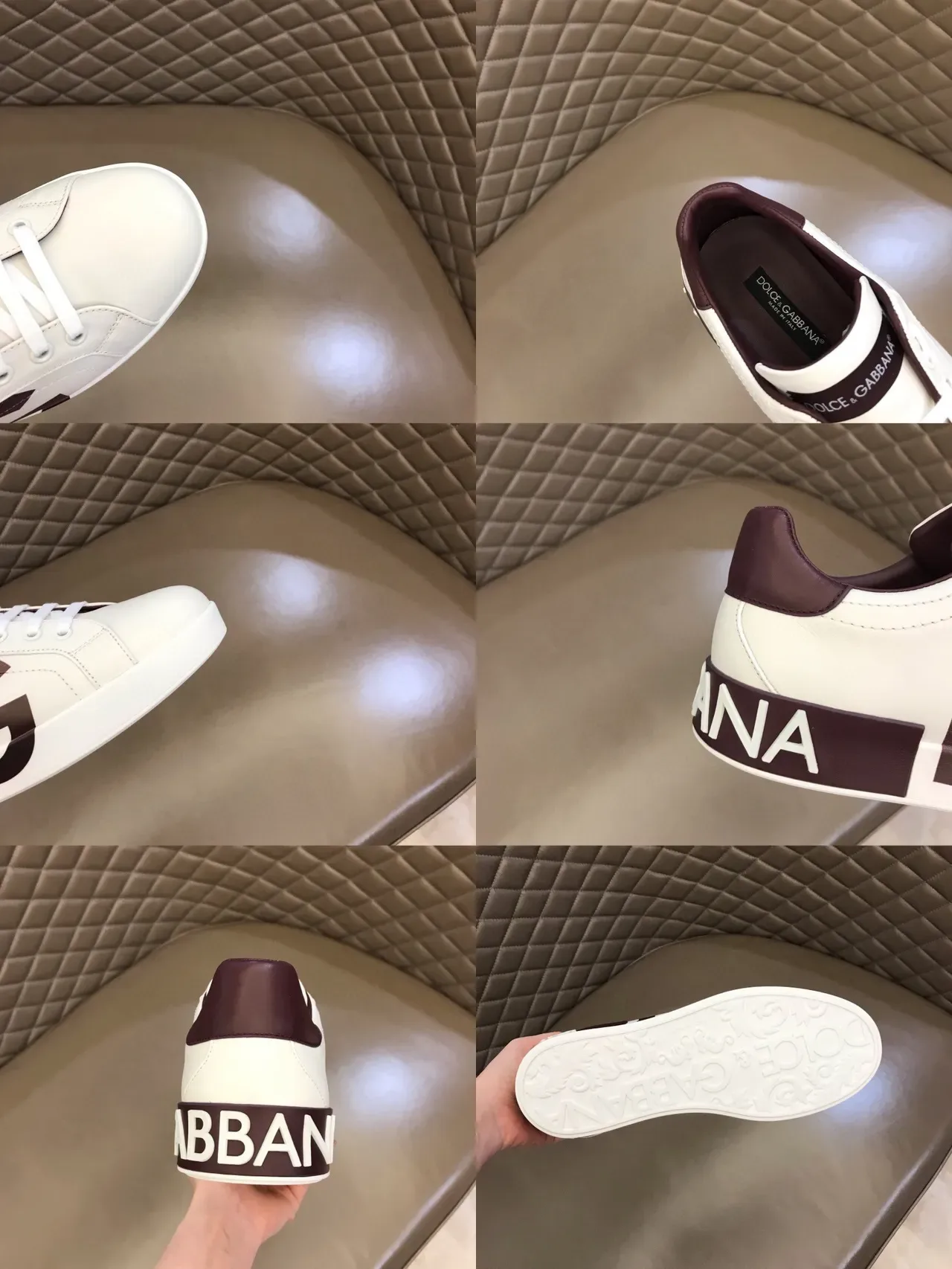 Dolce & Gabbana Portofino White Burgundy Low-Top Leather Lifestyle Sneakers 3