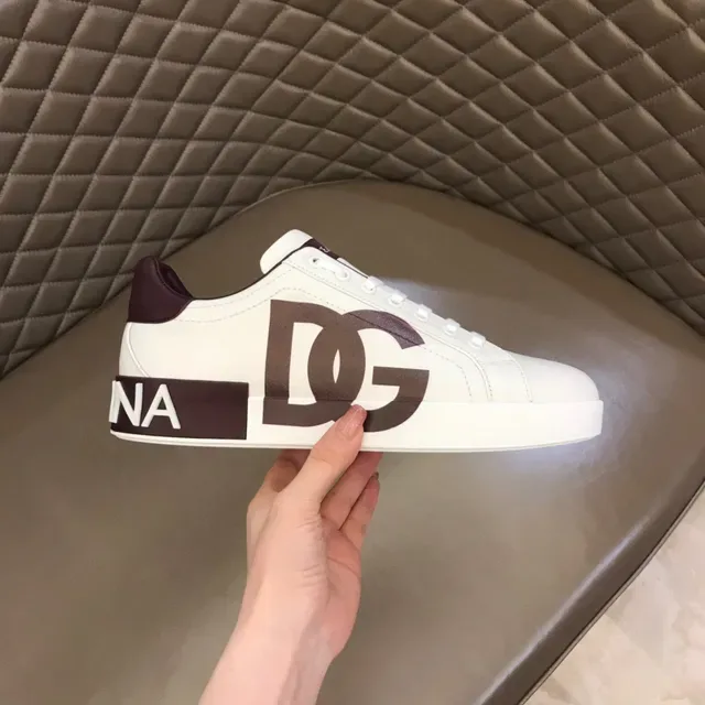 Dolce & Gabbana Portofino White Burgundy Low-Top Leather Lifestyle Sneakers 4