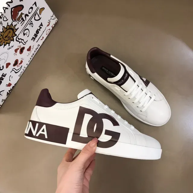 Dolce & Gabbana Portofino White Burgundy Low-Top Leather Lifestyle Sneakers 7