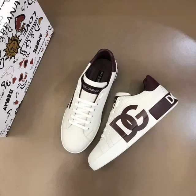 Dolce & Gabbana Portofino White Burgundy Low-Top Leather Lifestyle Sneakers 8