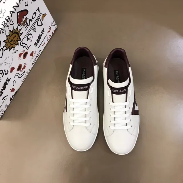 Dolce & Gabbana Portofino White Burgundy Low-Top Leather Lifestyle Sneakers 9