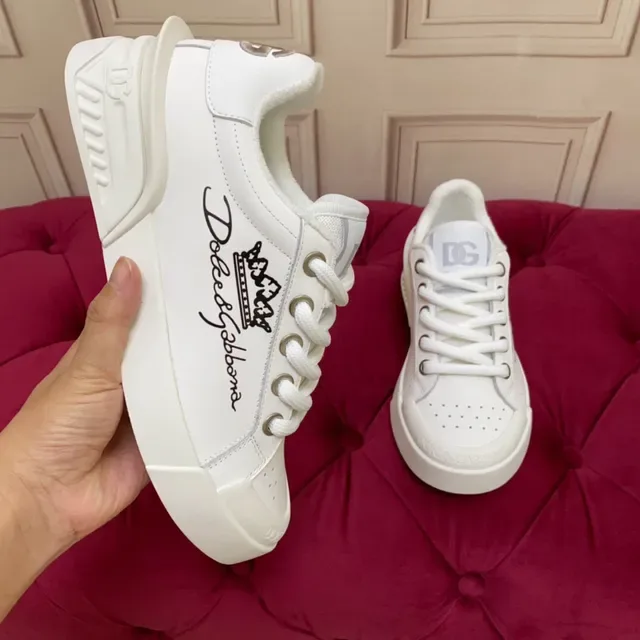 Dolce & Gabbana Tênis Lifestyle Brancos e Negros Low-Top Couro Sintético 4