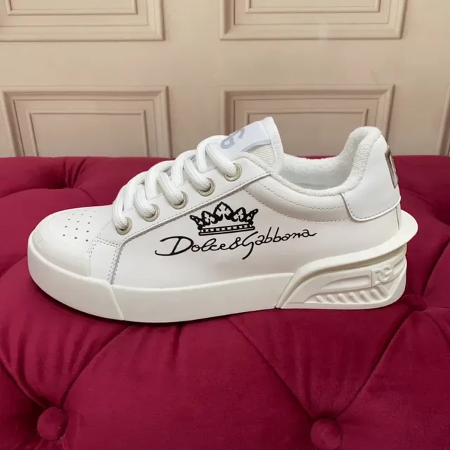 Dolce & Gabbana Tênis Lifestyle Brancos e Negros Low-Top Couro Sintético 5