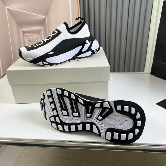 Dolce & Gabbana White Black Slip-On Knit Upper Bold Logo Band Lifestyle Sneakers 2