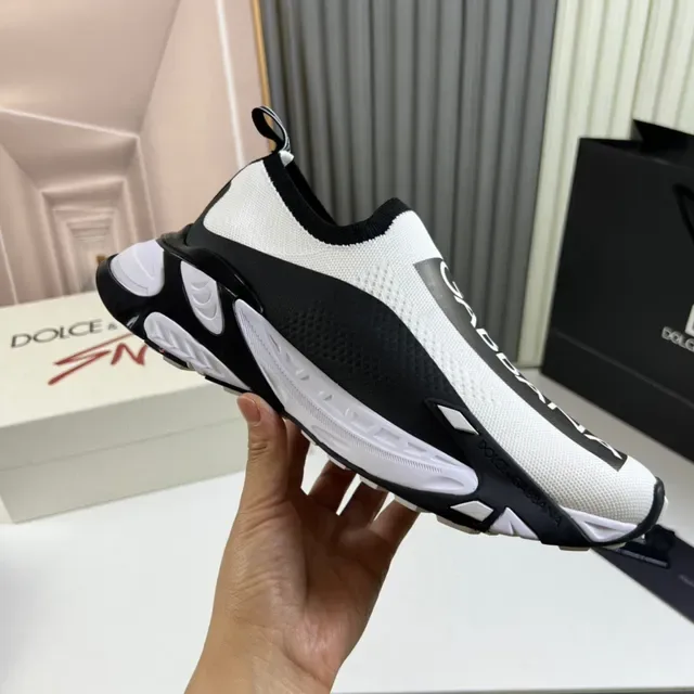 Dolce & Gabbana White Black Slip-On Knit Upper Bold Logo Band Lifestyle Sneakers 4