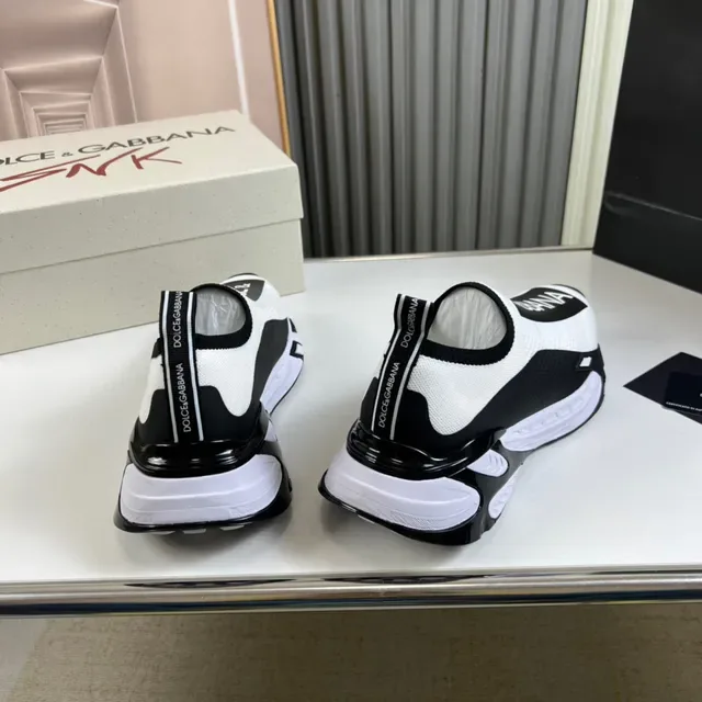 Dolce & Gabbana White Black Slip-On Knit Upper Bold Logo Band Lifestyle Sneakers 6