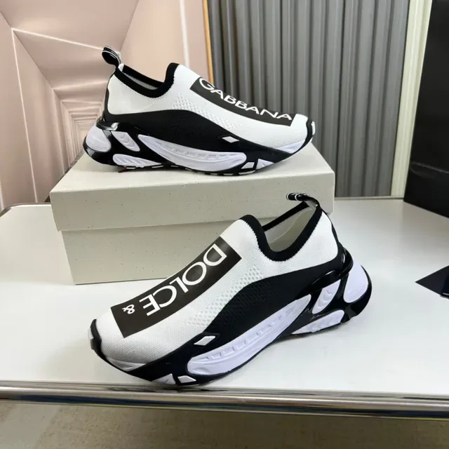 Dolce & Gabbana White Black Slip-On Knit Upper Bold Logo Band Lifestyle Sneakers 7
