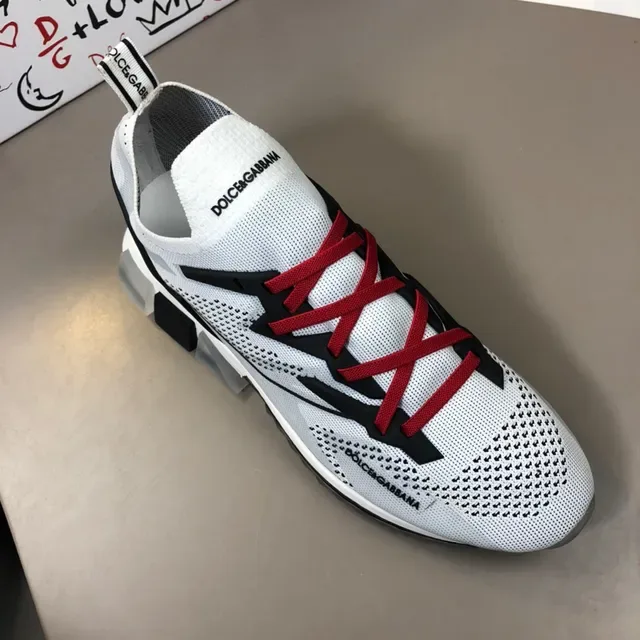 Dolce & Gabbana White Red Knit Upper Contrast Black Overlays Sneakers 4