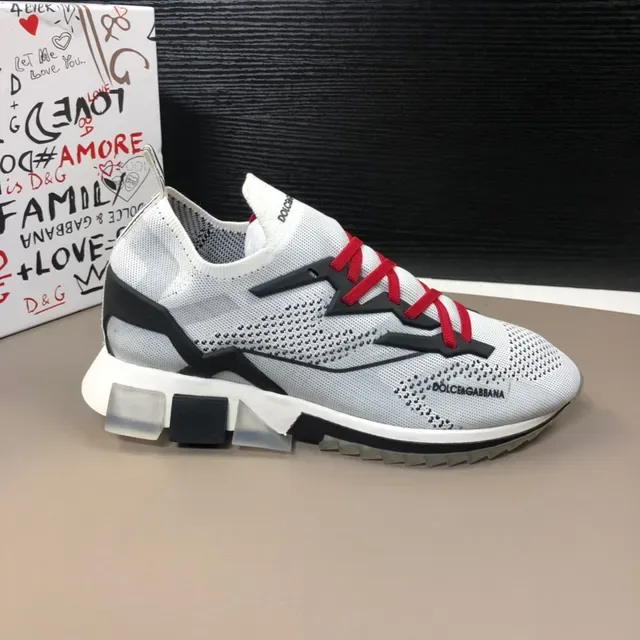Dolce & Gabbana White Red Knit Upper Contrast Black Overlays Sneakers 5