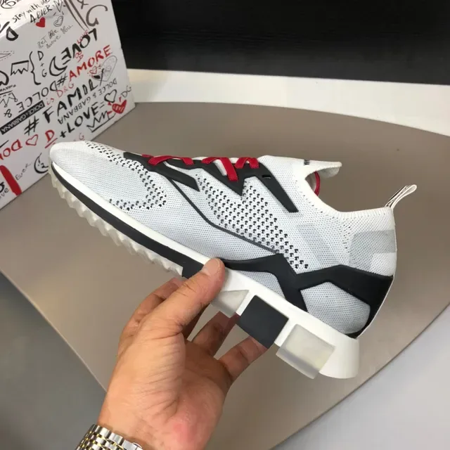 Dolce & Gabbana White Red Knit Upper Contrast Black Overlays Sneakers 6