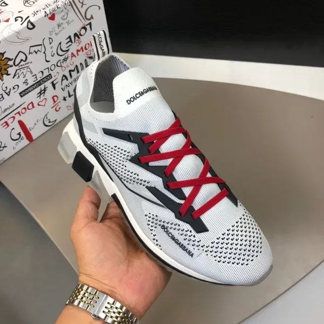 Dolce & Gabbana White Red Knit Upper Contrast Black Overlays Sneakers 7