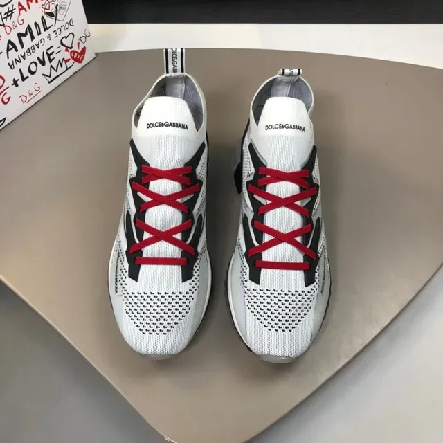 Dolce & Gabbana White Red Knit Upper Contrast Black Overlays Sneakers 9