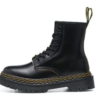 Dr. Martens 1460 Black Smooth Leather Yellow Welt Martin Boots