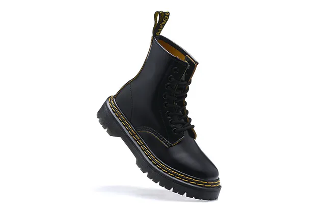 Dr. Martens 1460 Black Smooth Leather Yellow Welt Martin Boots 3