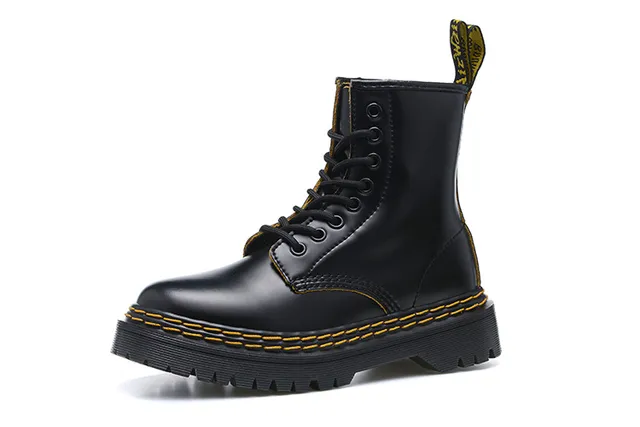 Dr. Martens 1460 Black Smooth Leather Yellow Welt Martin Boots 4