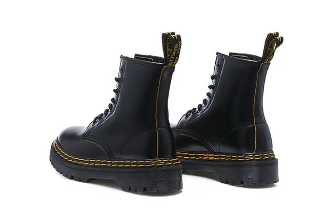 Dr. Martens 1460 Black Smooth Leather Yellow Welt Martin Boots 6
