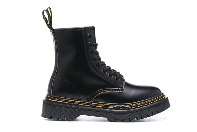 Dr. Martens 1460 Black Smooth Leather Yellow Welt Martin Boots 7