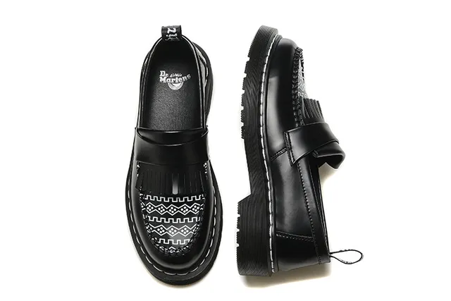 Dr. Martens Black White Platform Sole Tassel Strap Loafer 2