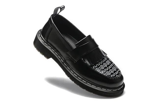 Dr. Martens Black White Platform Sole Tassel Strap Loafer 3