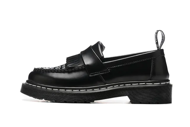 Dr. Martens Black White Platform Sole Tassel Strap Loafer 4
