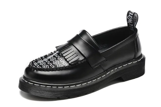 Dr. Martens Black White Platform Sole Tassel Strap Loafer 5