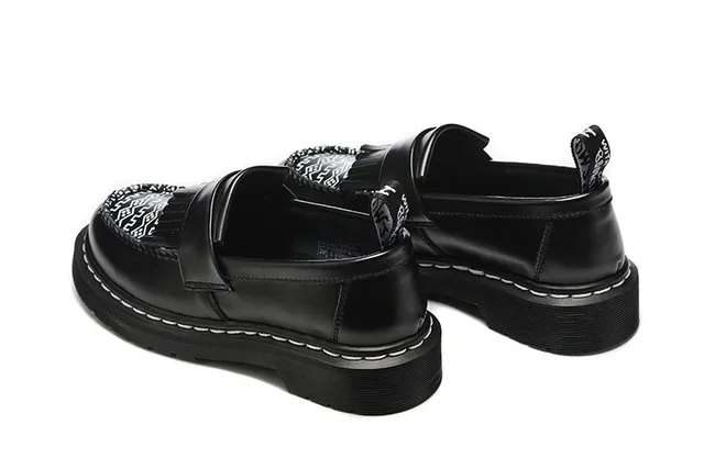 Dr. Martens Black White Platform Sole Tassel Strap Loafer 7