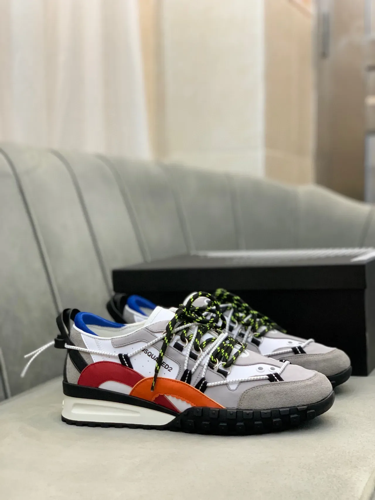 Dsquared2 ICON Gray Multicolor Multi-Panel Suede And Synthetic Upper Bold Color-Blocking Chunky Sneakers 1