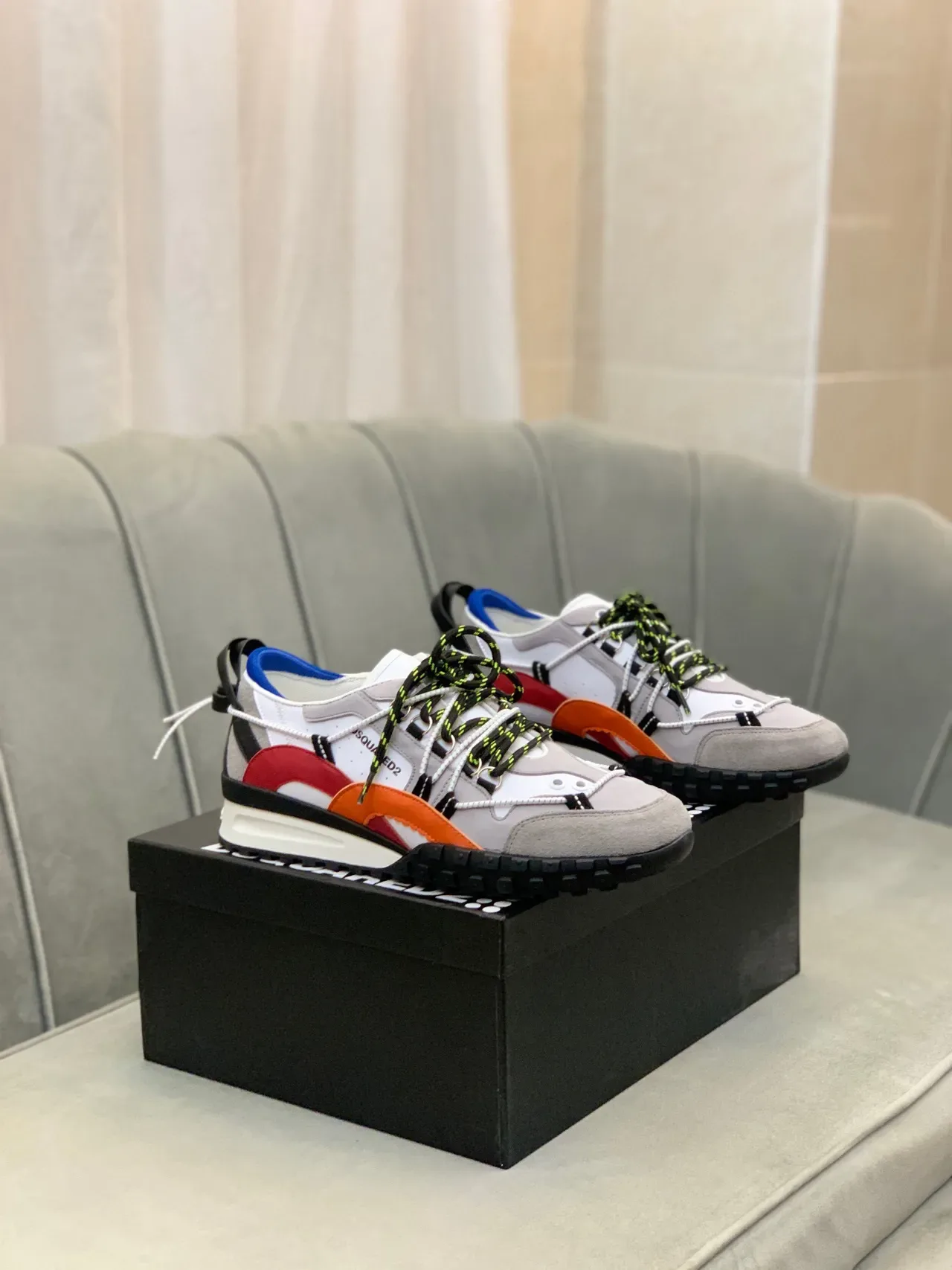 Dsquared2 ICON Gray Multicolor Multi-Panel Suede And Synthetic Upper Bold Color-Blocking Chunky Sneakers 7