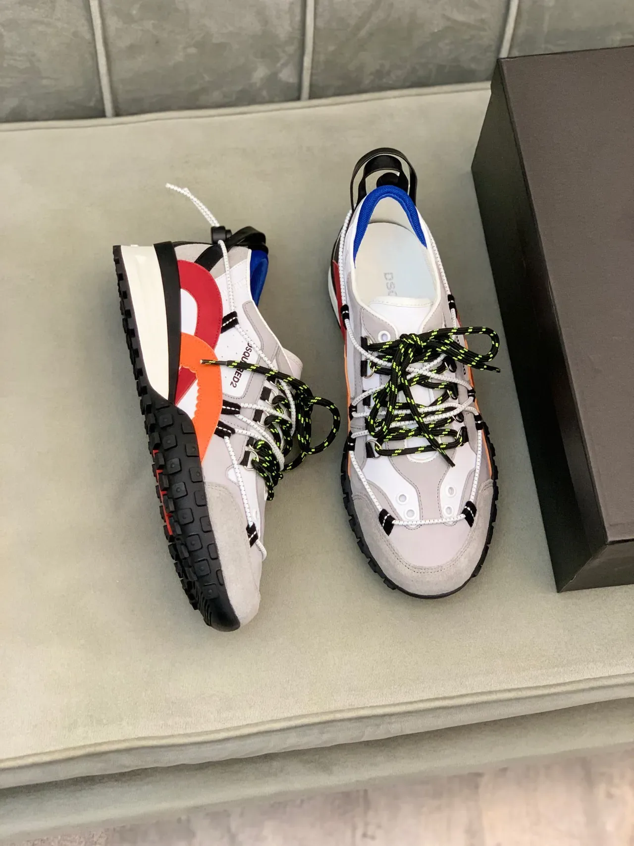 Dsquared2 ICON Gray Multicolor Multi-Panel Suede And Synthetic Upper Bold Color-Blocking Chunky Sneakers 8