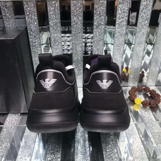 Emporio Armani Black Silver Mesh Upper Graphic Side Panel Lifestyle Sneakers 2