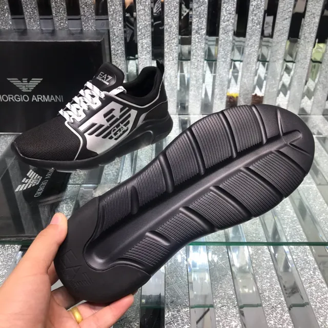 Emporio Armani Black Silver Mesh Upper Graphic Side Panel Lifestyle Sneakers 3